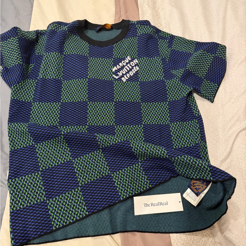 Louis Vuitton Jacquard Damier Short-Sleeved Cotton Crewneck